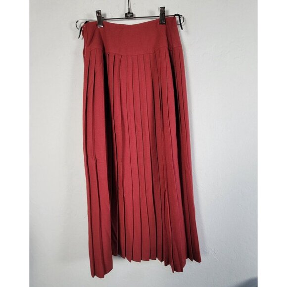 Shelly Walsh Vintage Red Wool Pleated Maxi Skirt Size 4 with Side Button Detail - Picture 2 of 9